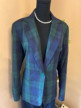 Chadwicks Green and Navy Plaid Jacket 97%Cotton Vintage